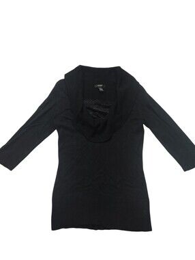 Alfani Vintage Cowl Neck Black Knit Sweater W/Floral Lace Inset Petite Small